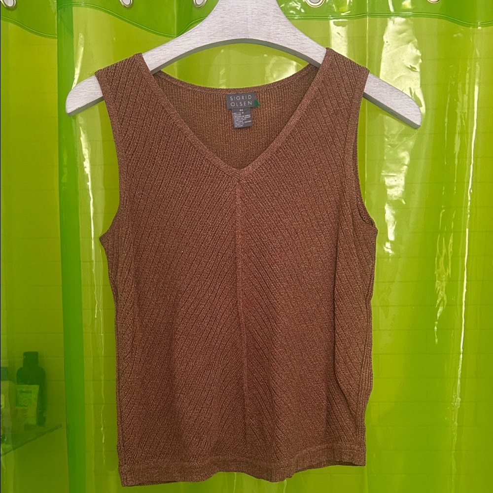 Sigrid Olsen Brown Textured Tank Top